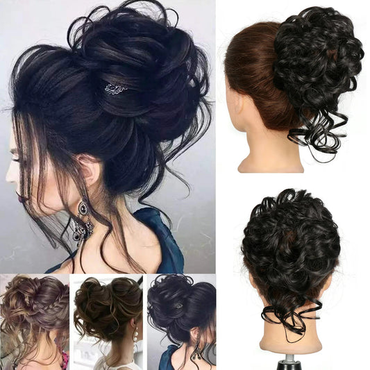 Women Nature Black Hair Buns, Curly Wavy Ponytail...