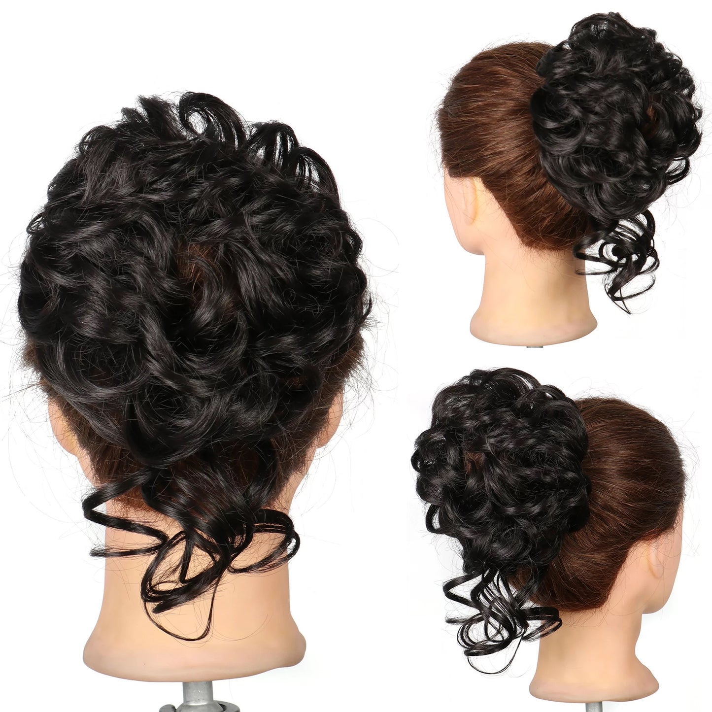 Women Nature Black Hair Buns, Curly Wavy Ponytail...