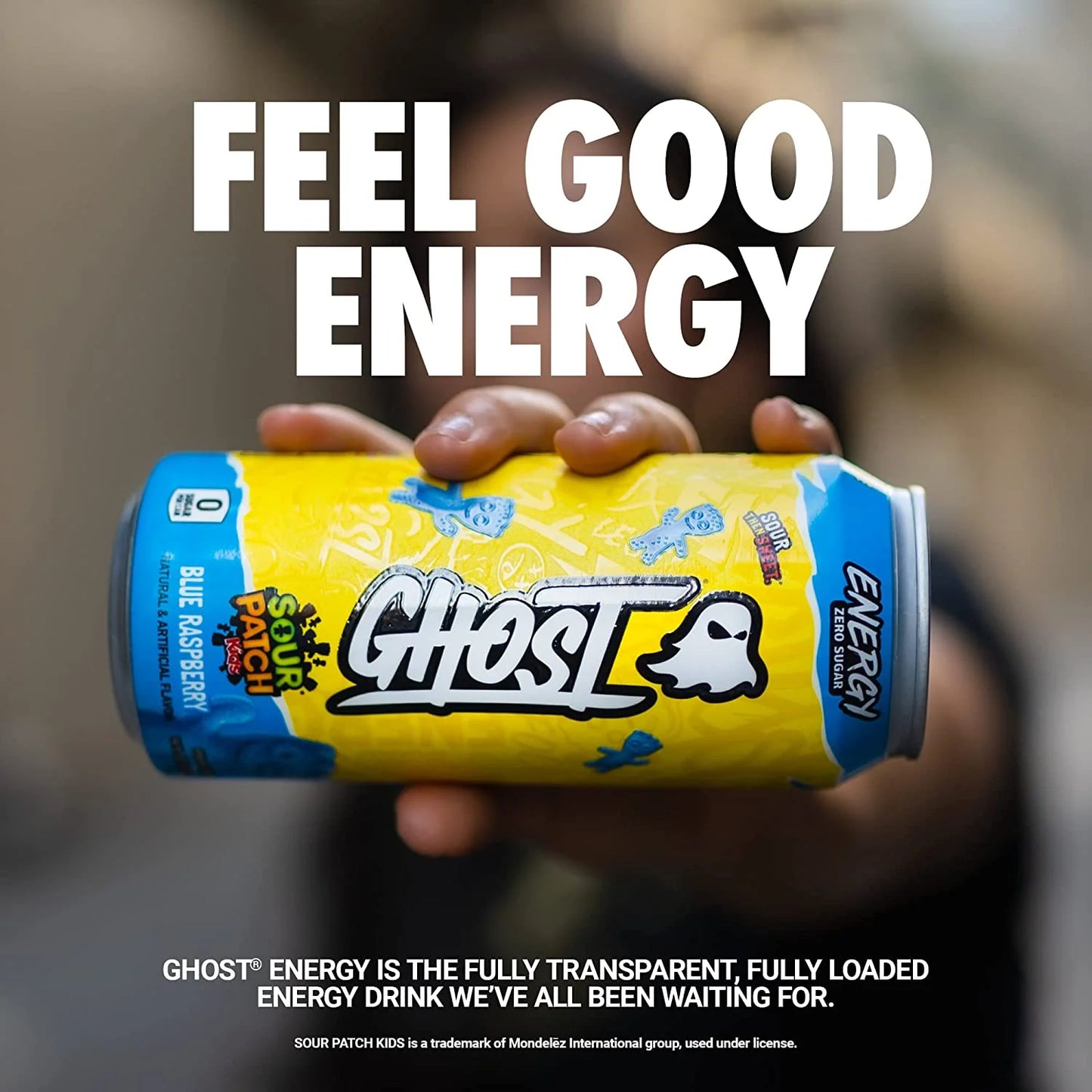 GHOST® ENERGY Zero Sugars Energy Drink, SOUR PATCH KIDS® Blue Raspberry, 16 fl oz Can