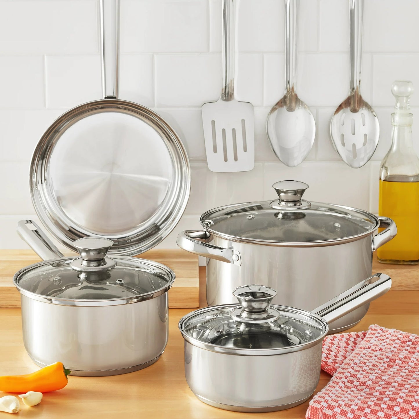 Stainless Steel 10 Piece Set, Kitchen Set, Cookware Set, Pots and Pans Set,