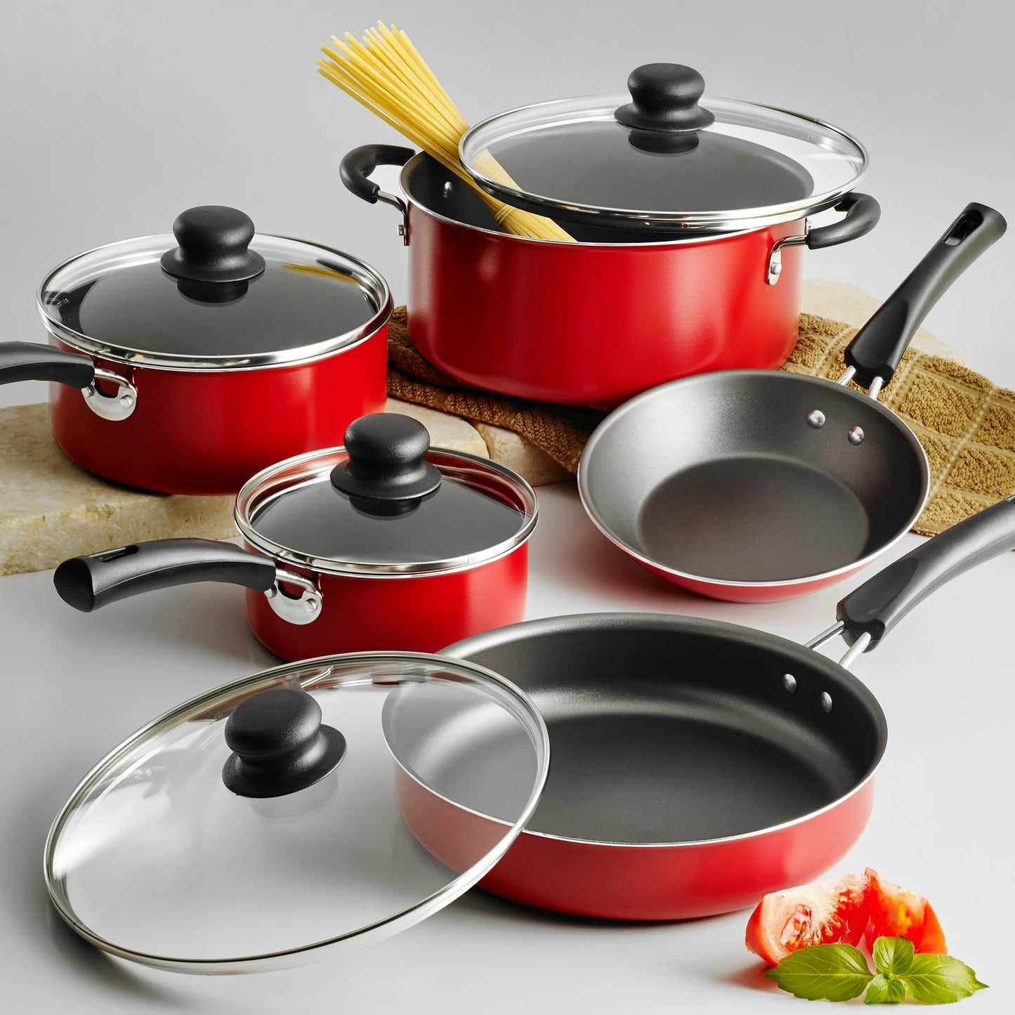 Non-stick Cookware Set, Red 9-Piece