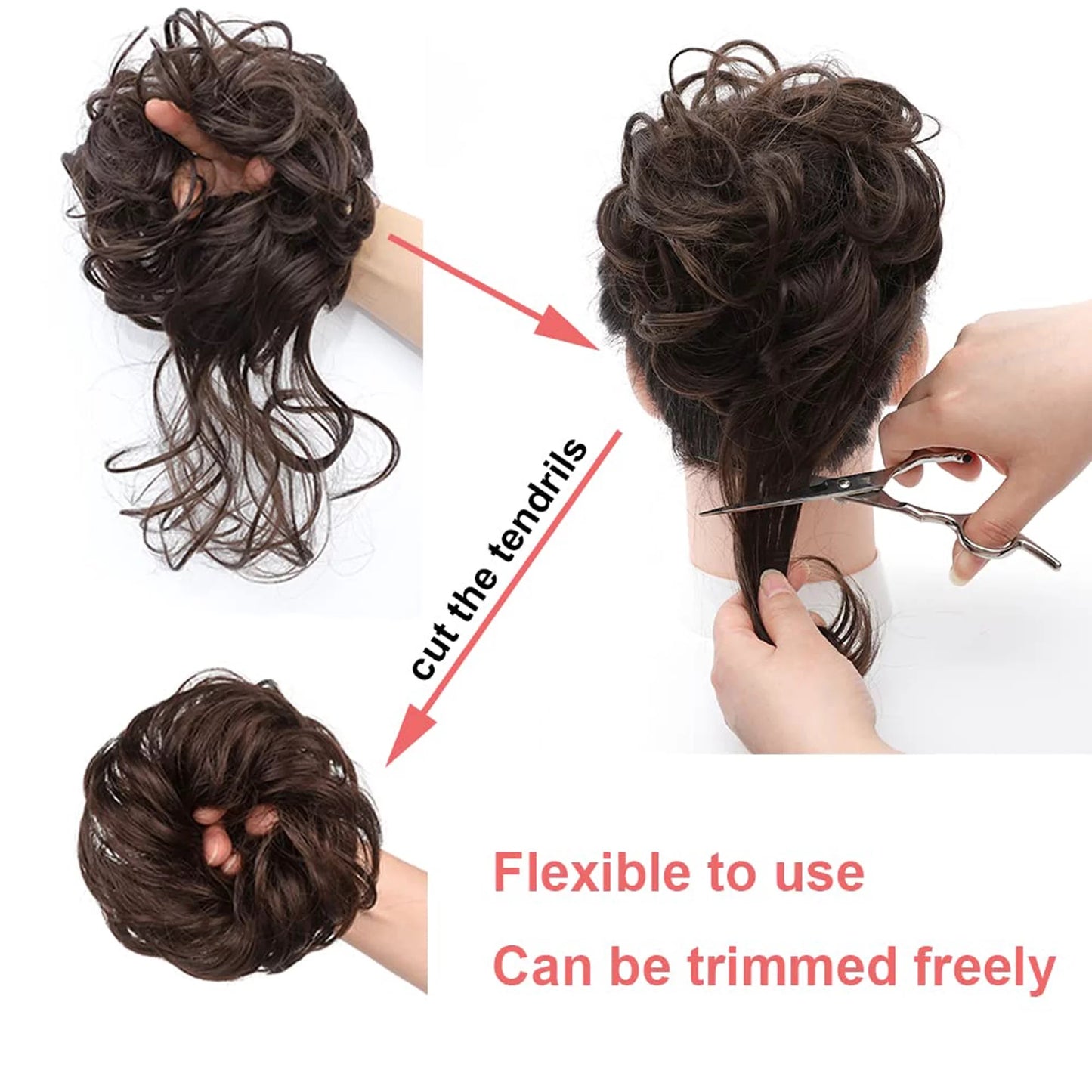 Women Nature Black Hair Buns, Curly Wavy Ponytail...