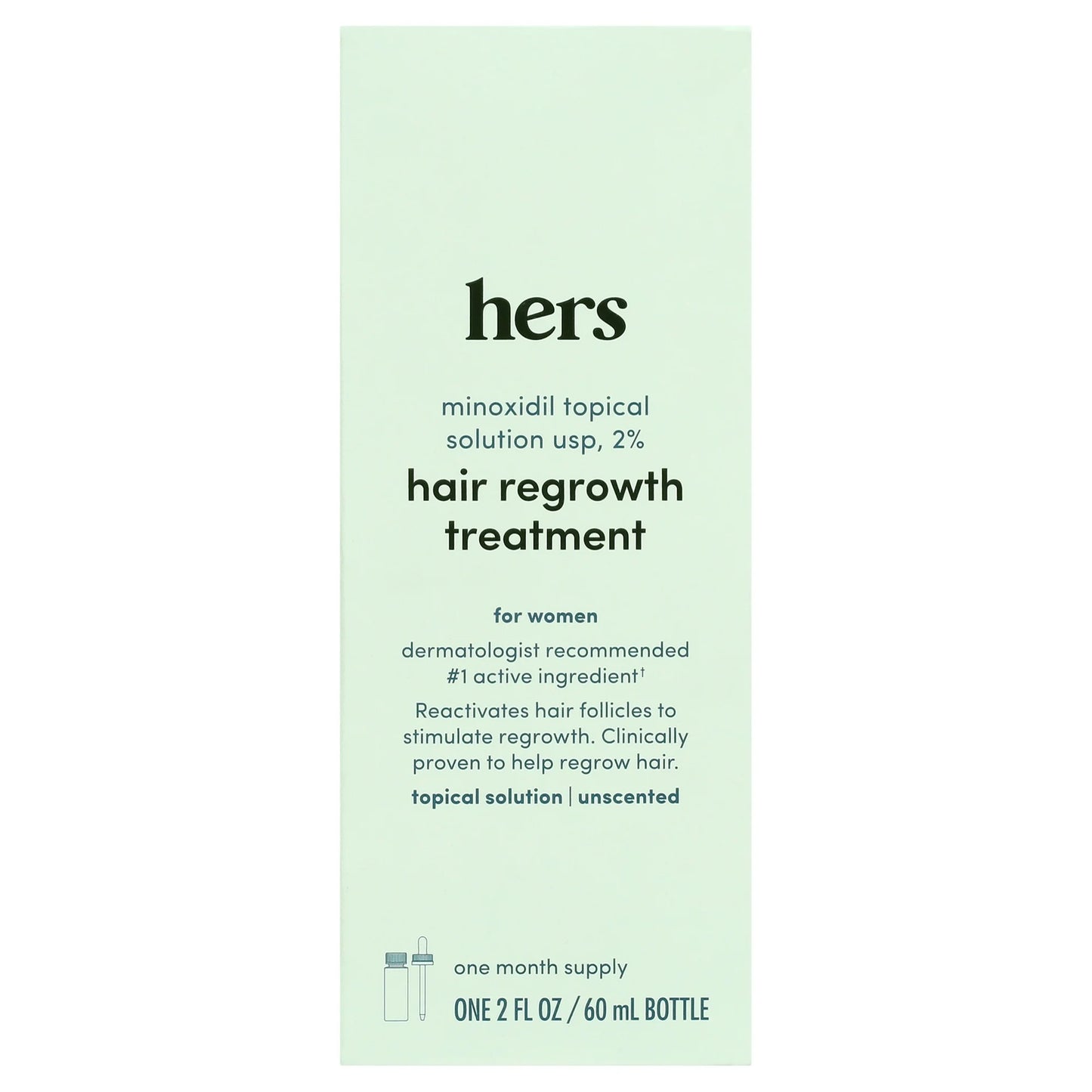 Hers Minoxidil 2% Topical Solution, Hair Regrowth and Thickening Treatment for Women, 2 fl oz