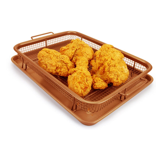 NEW!!! Non-Stick Air Fryer Crisper Basket and Tray Set, Copper