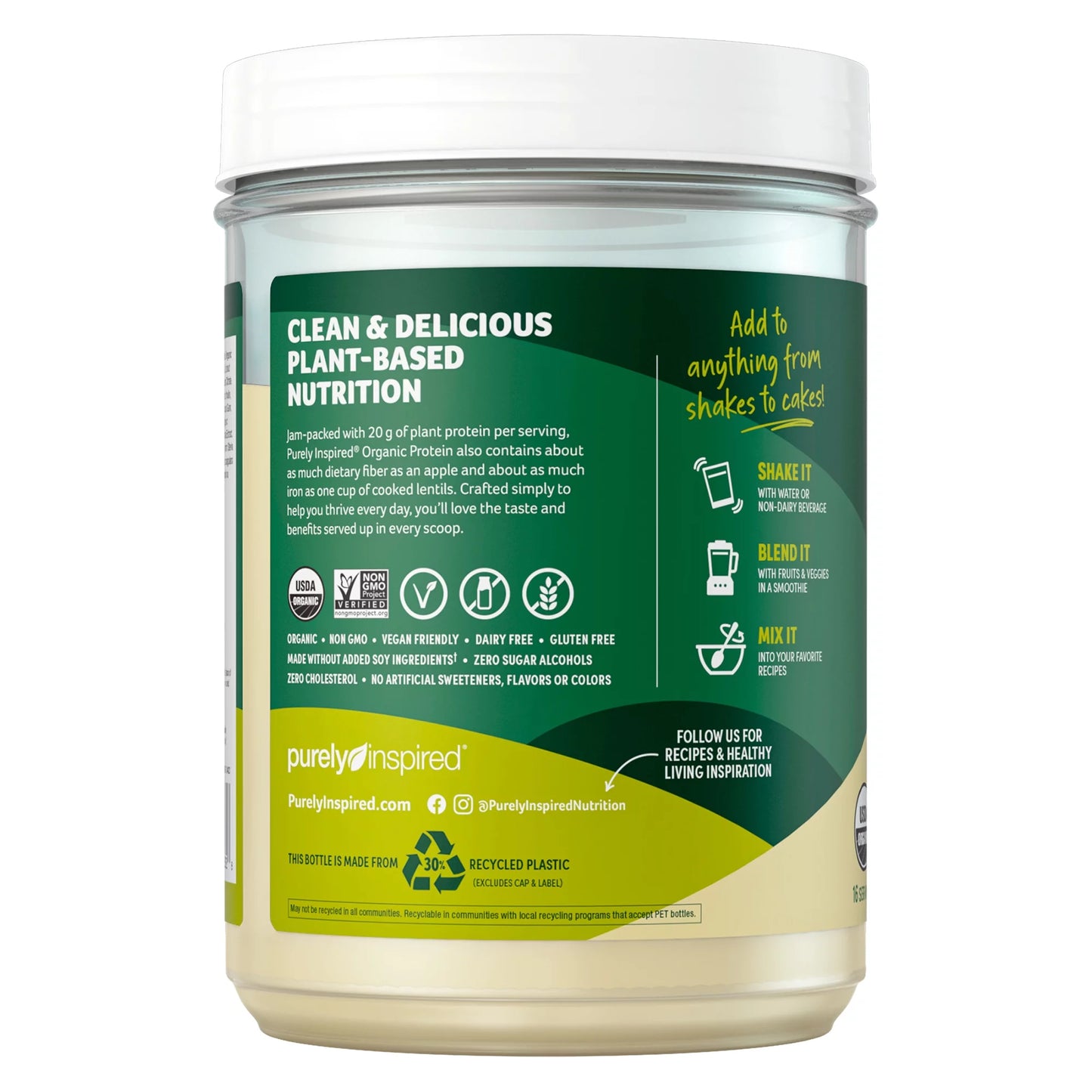 Purely Inspired Organic Plant-Based Protein Powder, Vanilla, 20g Protein, 1.25 lbs, 16 Servings