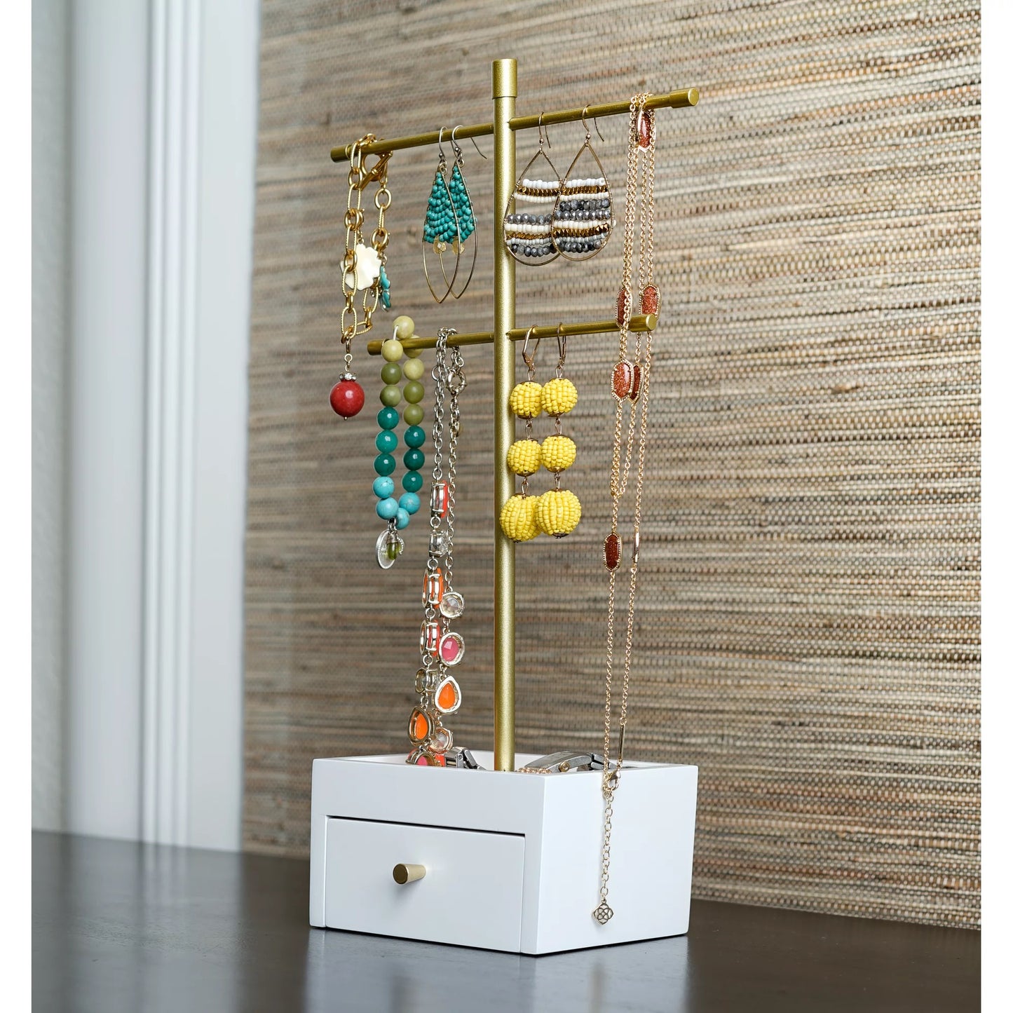 Katie Wood Two Tiered T-Bar Jewelry Stand, White