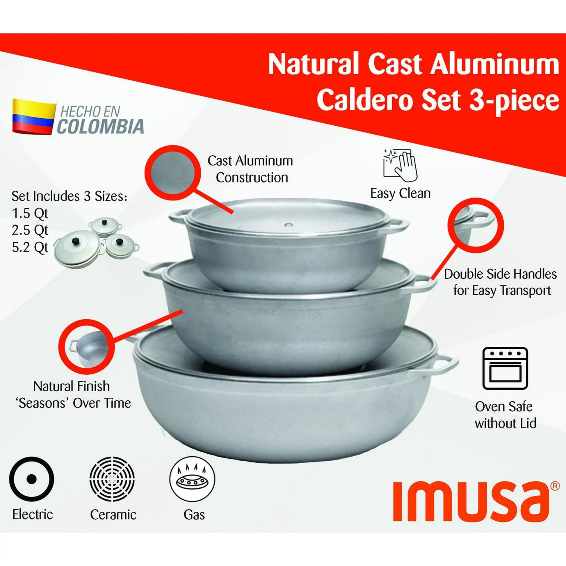 3 Pieces Colombian Cast Aluminum Caldero or Dutch Oven Set with Lid –  Momma-Approves