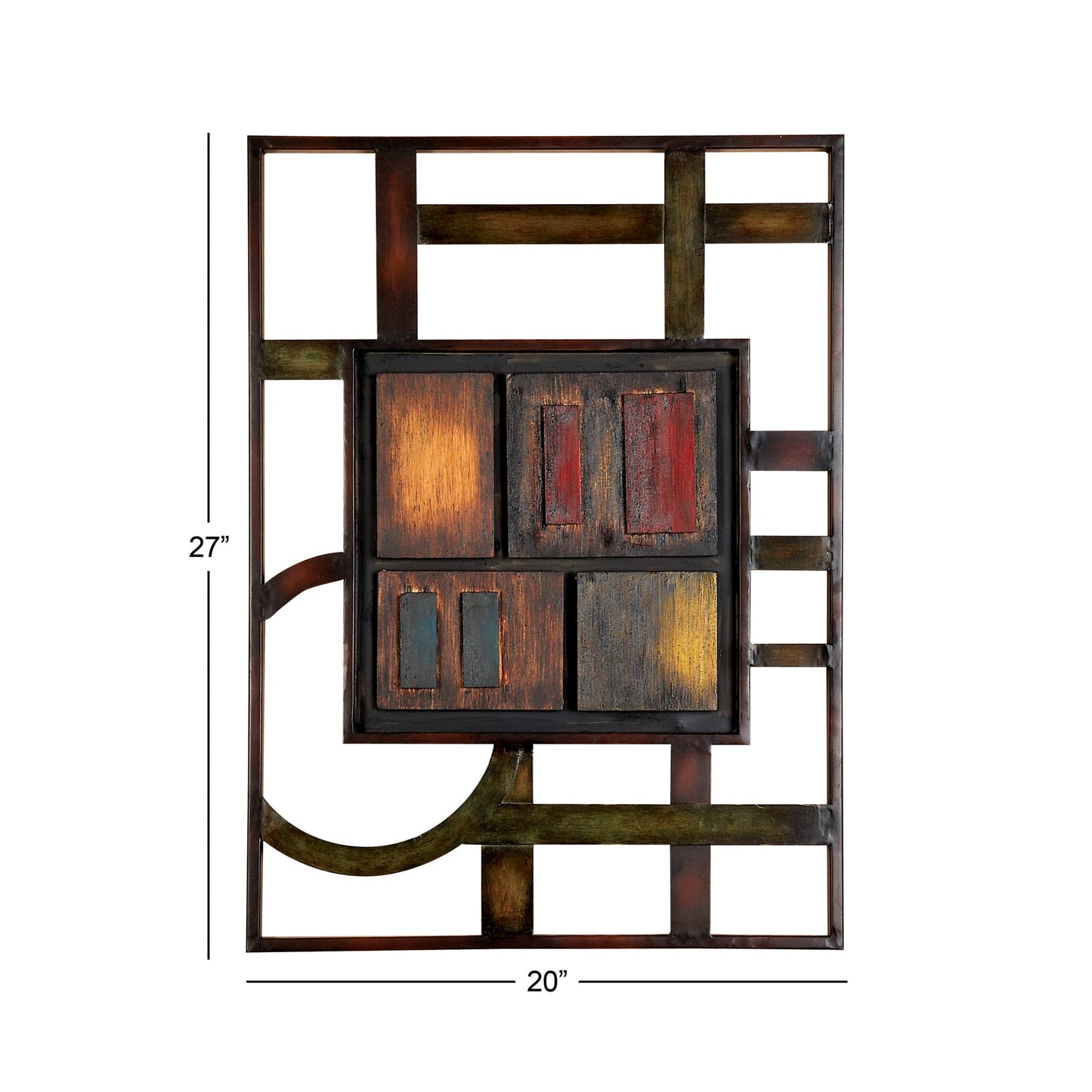 Modern Metal Brown Rectangular Wall Décor with Square and Lines Detail