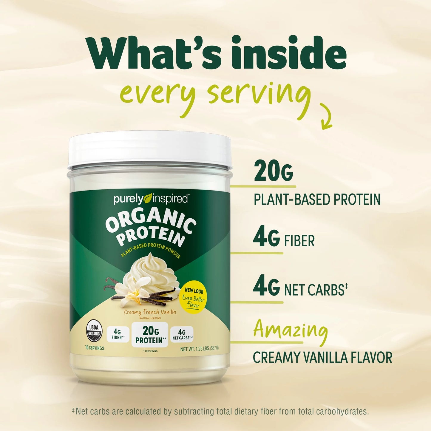 Purely Inspired Organic Plant-Based Protein Powder, Vanilla, 20g Protein, 1.25 lbs, 16 Servings