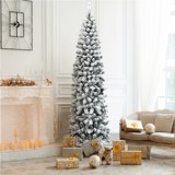 Unlit Hinged Snow Flocked Artificial Pencil Christmas Tree w/ 641