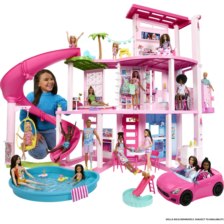 Barbie Dreamhouse, 75+ Pieces, Pool Party Doll House with 3 Story Slide